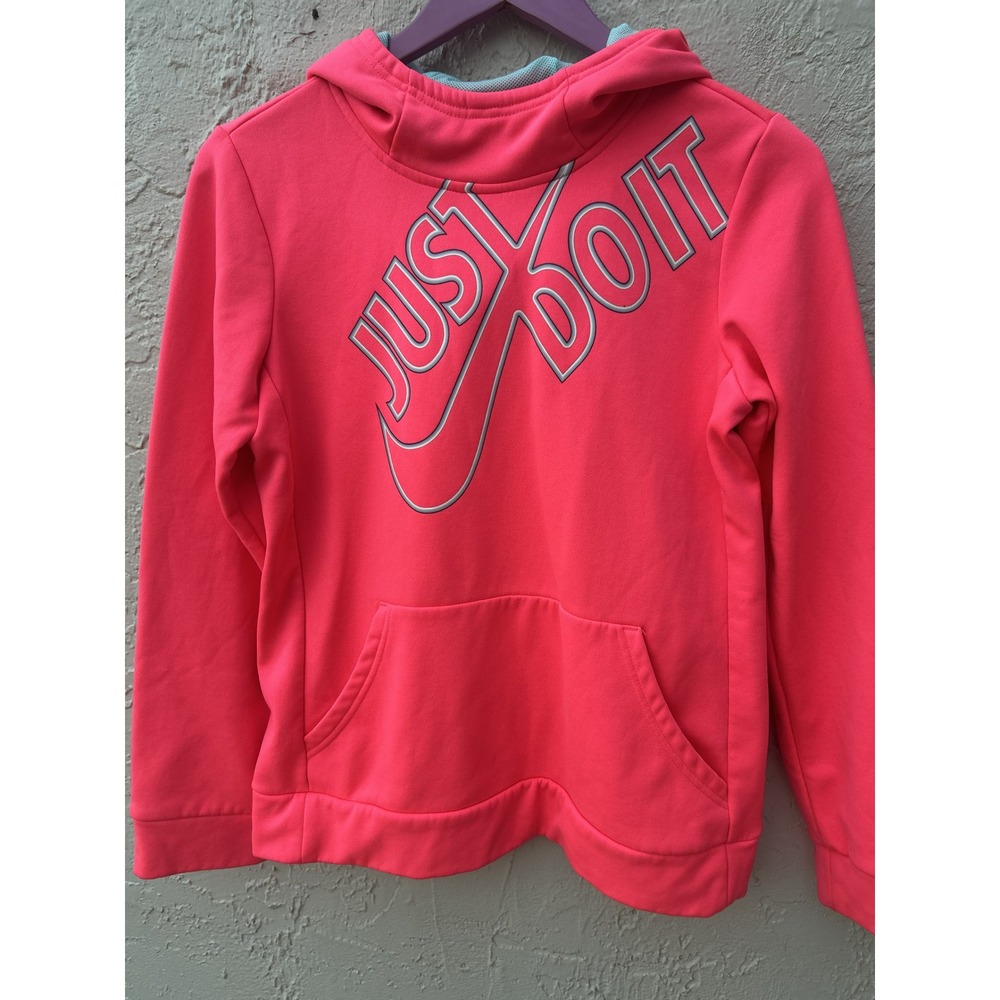Nike Girls XL Pink Dri-FIT Just Do It Pullover Hoodie Sweatshirt Therma-FIT